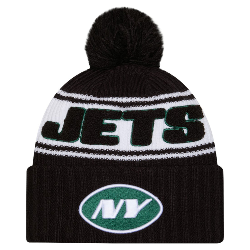 New York Jets New Era 2024 Sideline Cuffed Knit Hat with Pom - Black - NFL