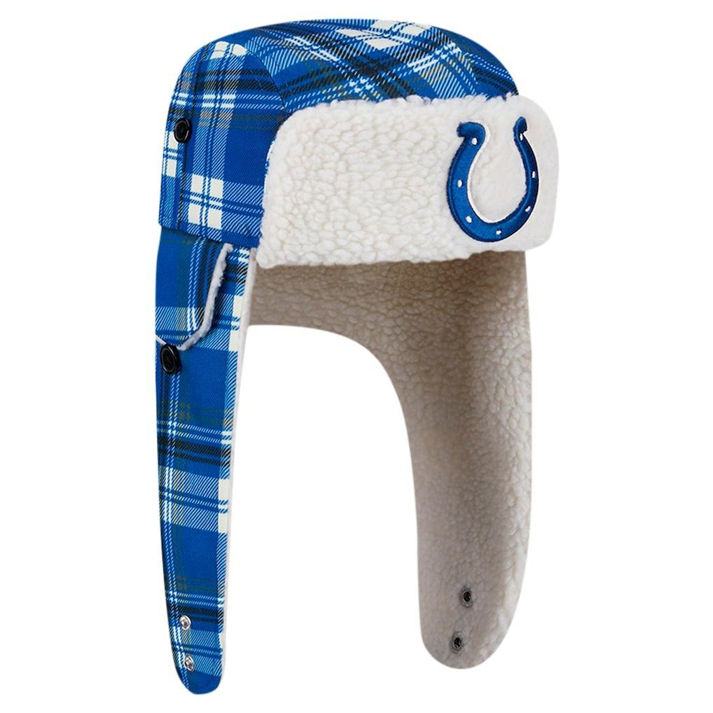 Indianapolis Colts New Era Sideline Plaid Sherpa Trapper Hat - Royal - NFL