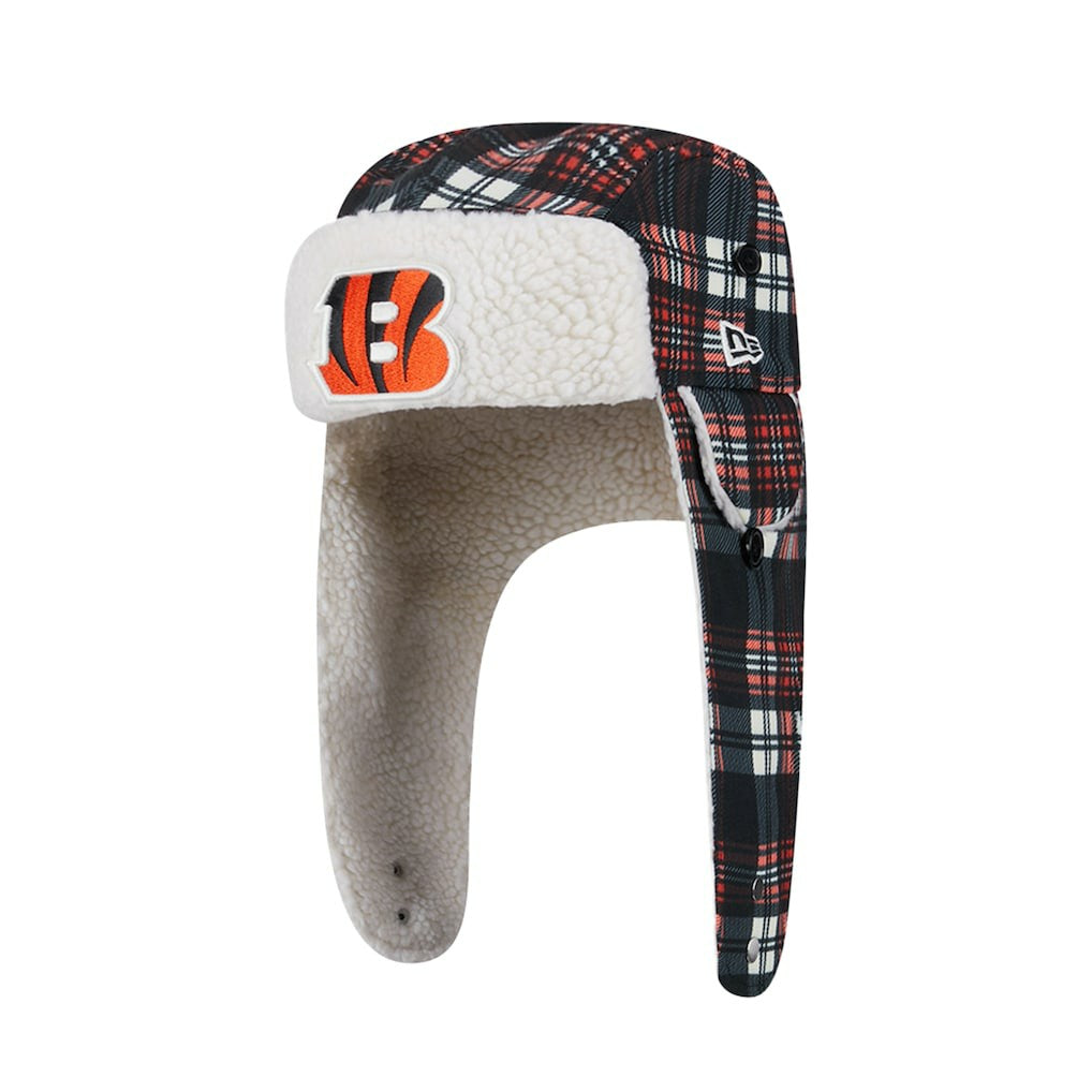 Cincinnati Bengals New Era Sideline Plaid Sherpa Trapper Hat - Black - NFL