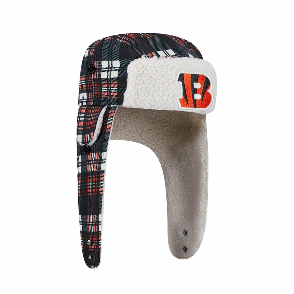 Cincinnati Bengals New Era Sideline Plaid Sherpa Trapper Hat - Black - NFL