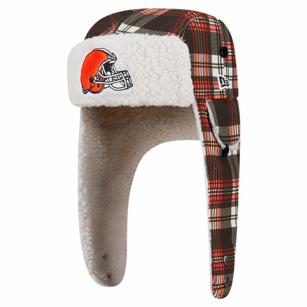 Cleveland Browns New Era Sideline Plaid Sherpa Trapper Hat - Brown - NFL