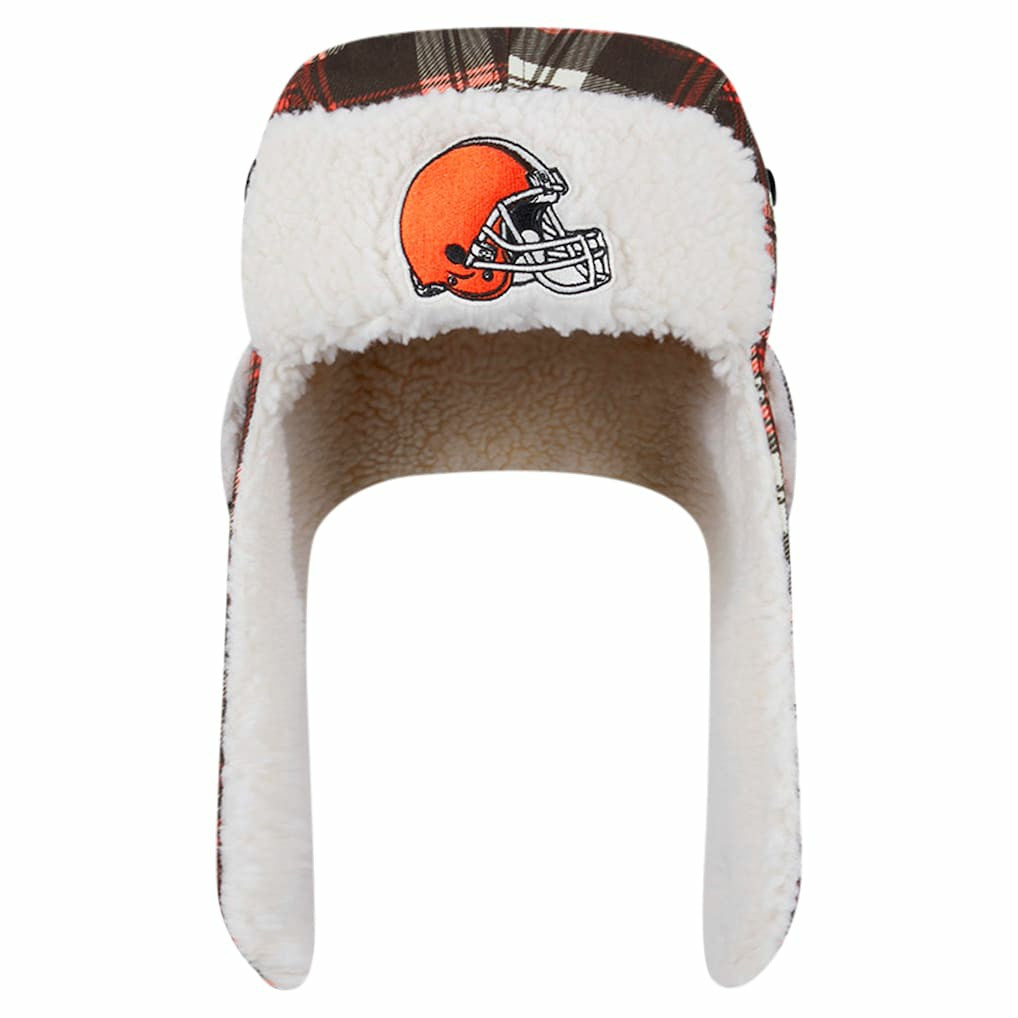 Cleveland Browns New Era Sideline Plaid Sherpa Trapper Hat - Brown - NFL