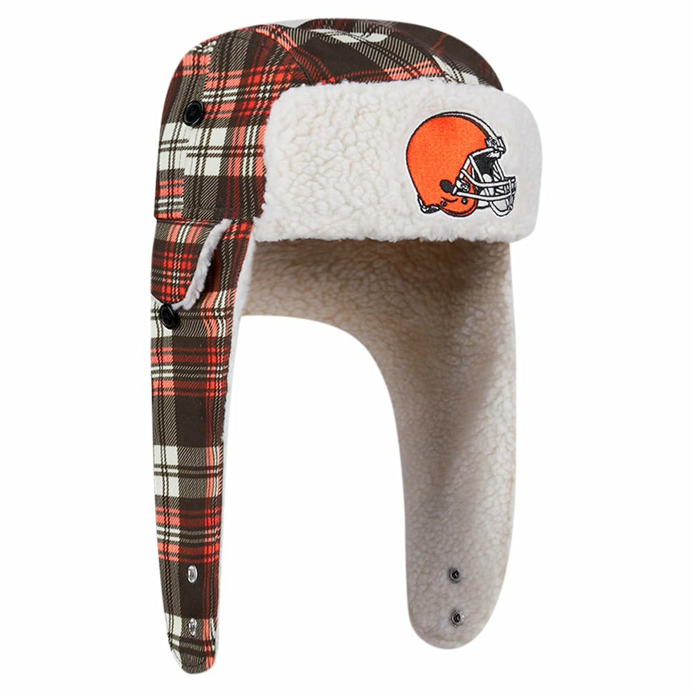 Cleveland Browns New Era Sideline Plaid Sherpa Trapper Hat - Brown - NFL