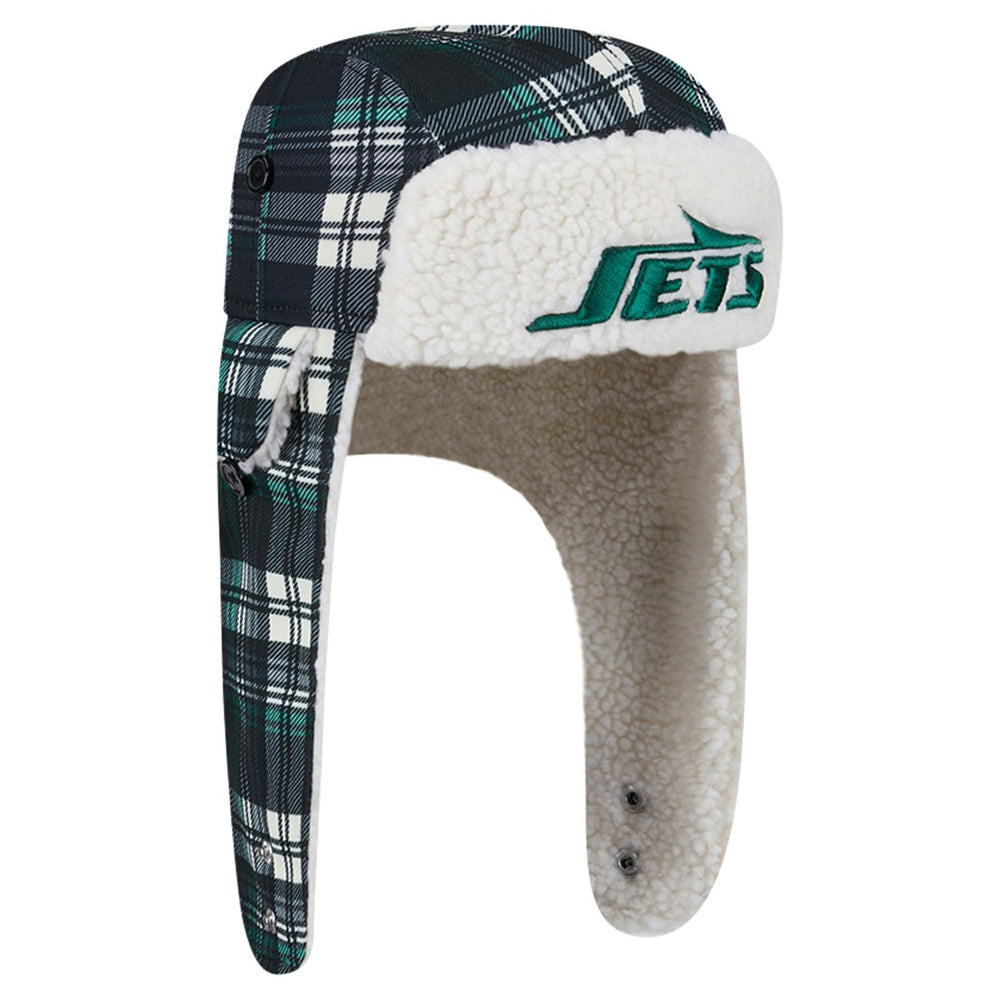 New York Jets New Era Sideline Plaid Sherpa Trapper Hat - Black - NFL