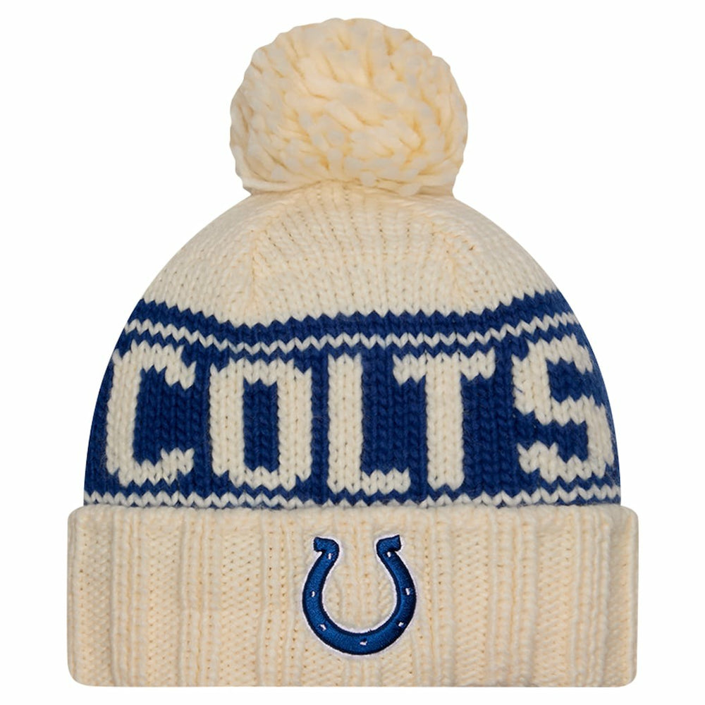 Indianapolis Colts New Era Women's 2024 Sideline Cuffed Knit Hat with Pom - Cream - NFL