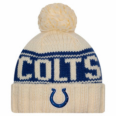 Indianapolis Colts New Era Women's 2024 Sideline Cuffed Knit Hat with Pom - Cream - NFL