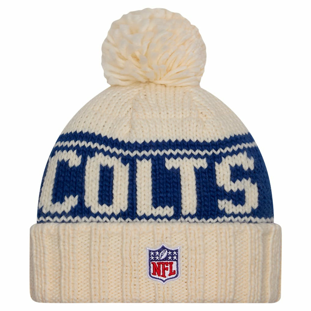 Indianapolis Colts New Era Women's 2024 Sideline Cuffed Knit Hat with Pom - Cream - NFL