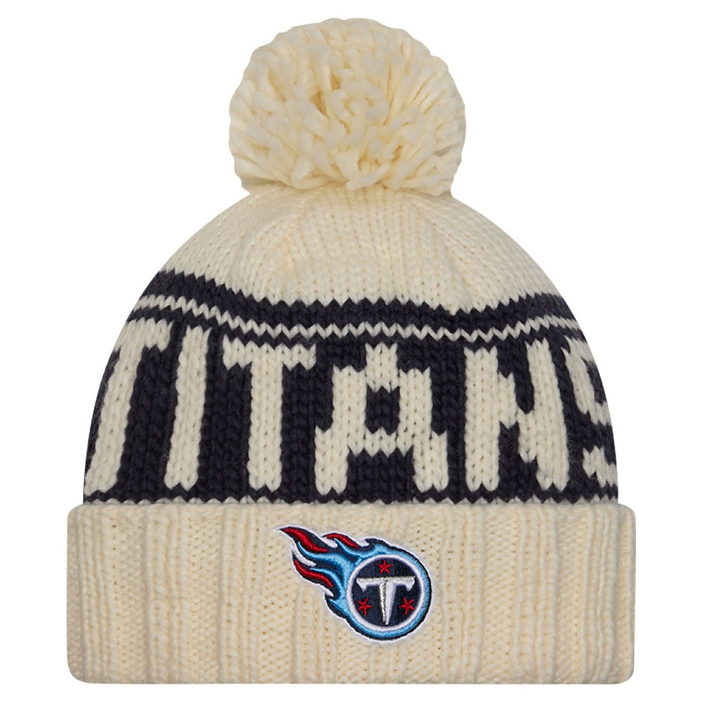 Tennessee Titans New Era Women's 2024 Sideline Cuffed Knit Hat with Pom - Cream - NFL