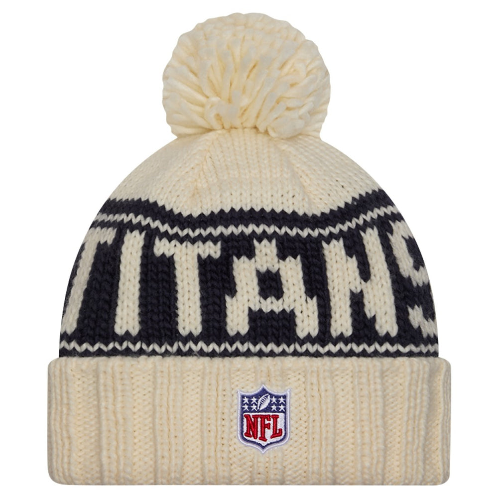 Tennessee Titans New Era Women's 2024 Sideline Cuffed Knit Hat with Pom - Cream - NFL