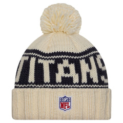 Tennessee Titans New Era Women's 2024 Sideline Cuffed Knit Hat with Pom - Cream - NFL
