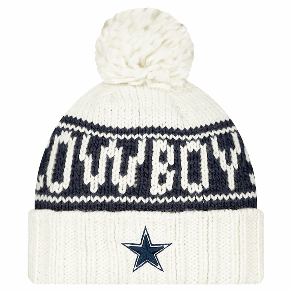 Dallas Cowboys New Era Women's 2024 Sideline Cuffed Knit Hat with Pom - White - NFL