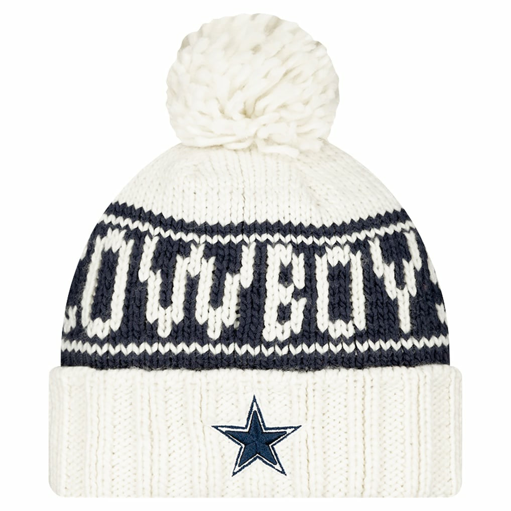 Dallas Cowboys New Era Women's 2024 Sideline Cuffed Knit Hat with Pom - White - NFL