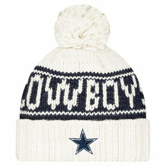 Dallas Cowboys New Era Women's 2024 Sideline Cuffed Knit Hat with Pom - White - NFL