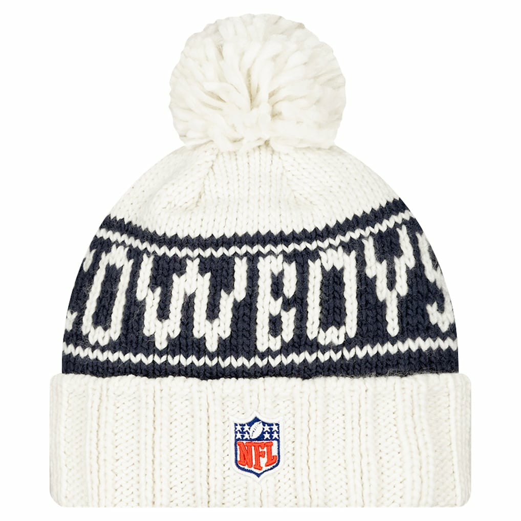 Dallas Cowboys New Era Women's 2024 Sideline Cuffed Knit Hat with Pom - White - NFL