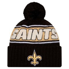 New Orleans Saints New Era Youth 2024 Sideline Sport Cuffed Knit Hat with Pom - Black - NFL