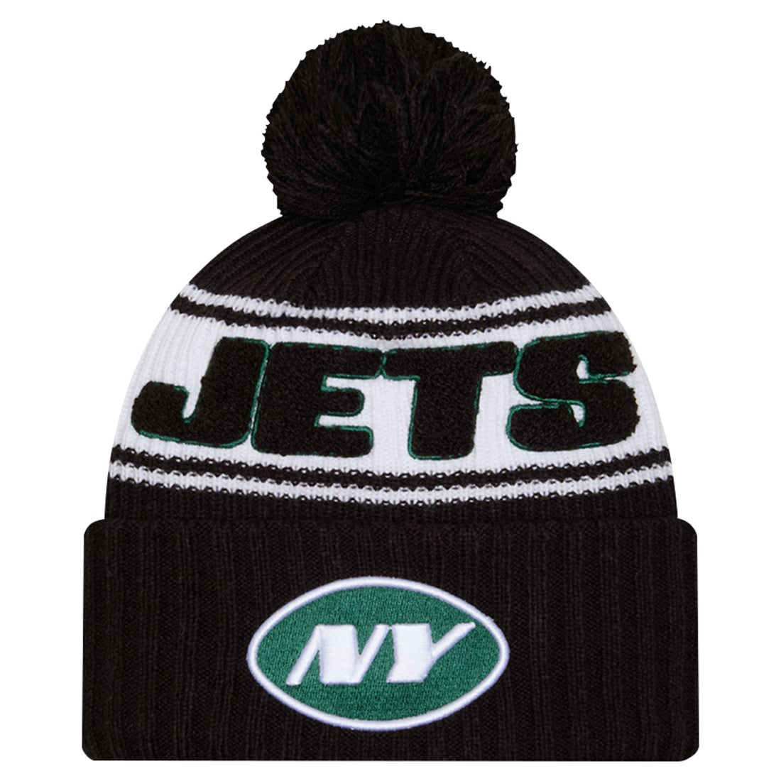 New York Jets New Era Youth 2024/25 Sideline Cuffed Knit Hat with Pom - Black - NFL