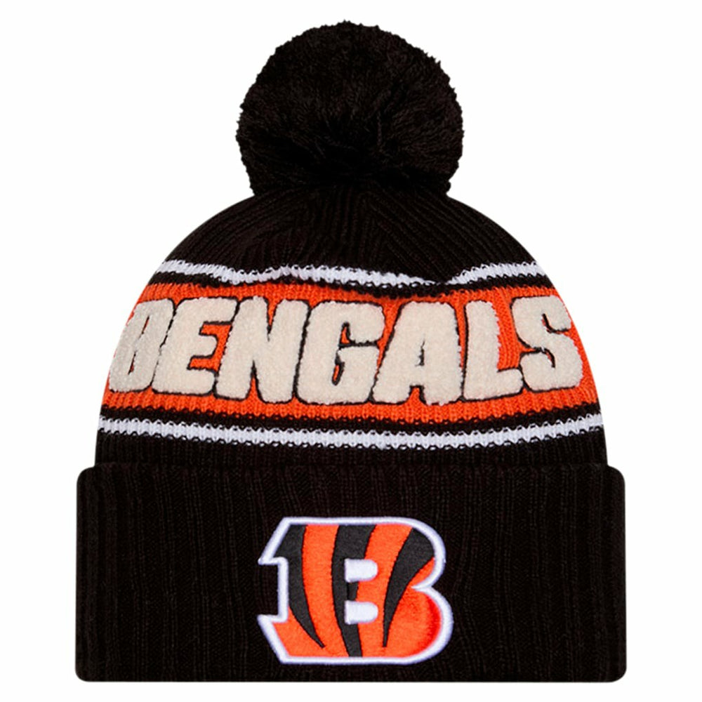 Cincinnati Bengals New Era Youth 2024 Sideline Sport Cuffed Knit Hat with Pom - Black - NFL