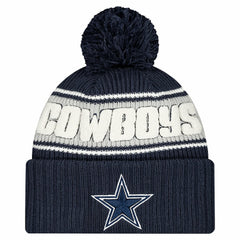 Dallas Cowboys New Era Youth 2024/25 Sideline Cuffed Knit Hat with Pom - Navy - NFL