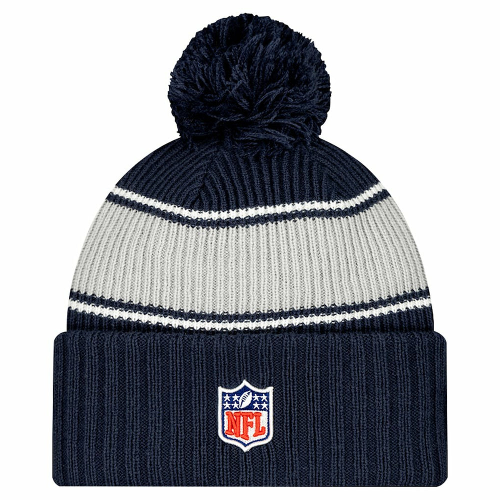 Dallas Cowboys New Era Youth 2024/25 Sideline Cuffed Knit Hat with Pom - Navy - NFL