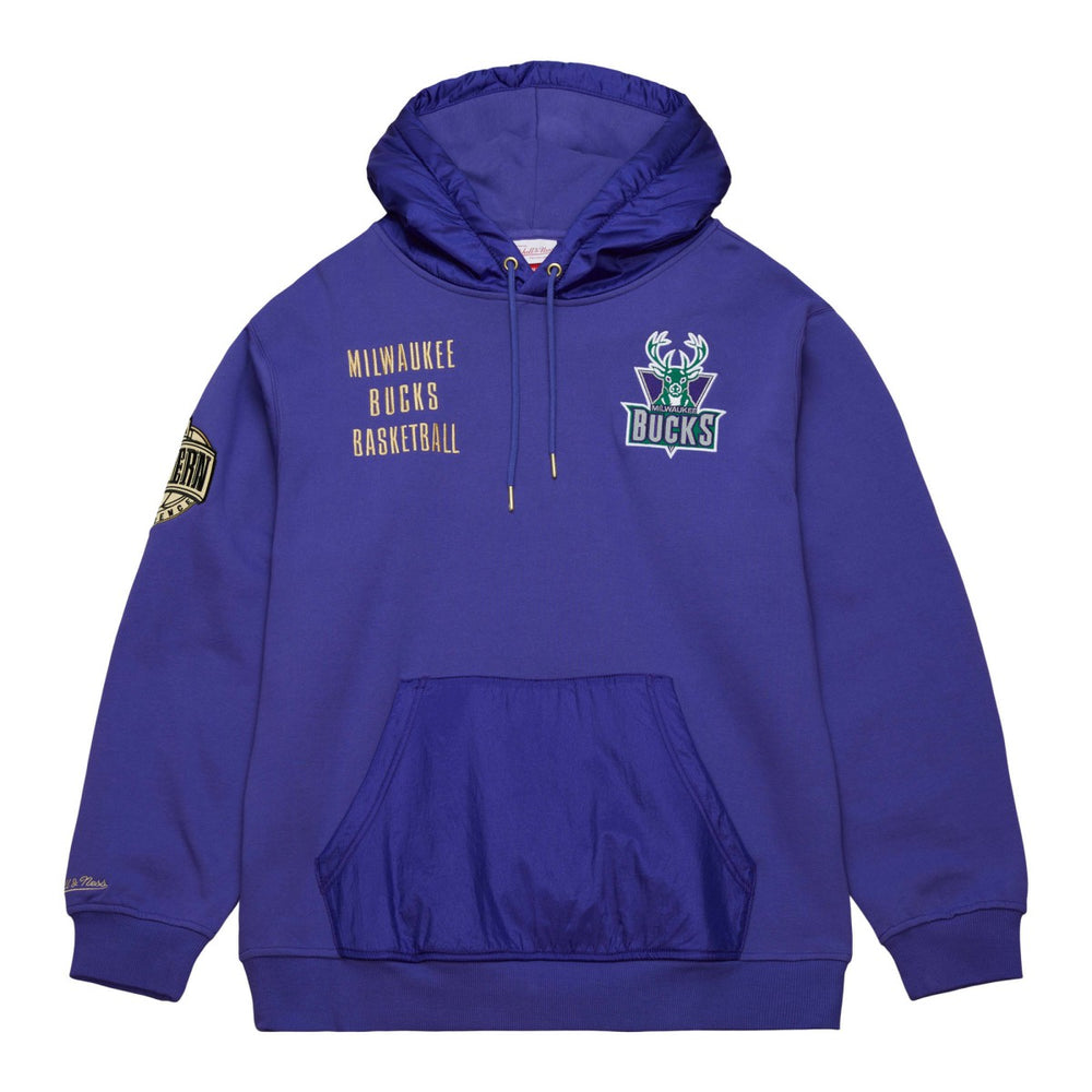 Mitchell & Ness Milwaukee Bucks Team OG 2.0 Vintage Logo Fleece Pullover Hoodie Purple