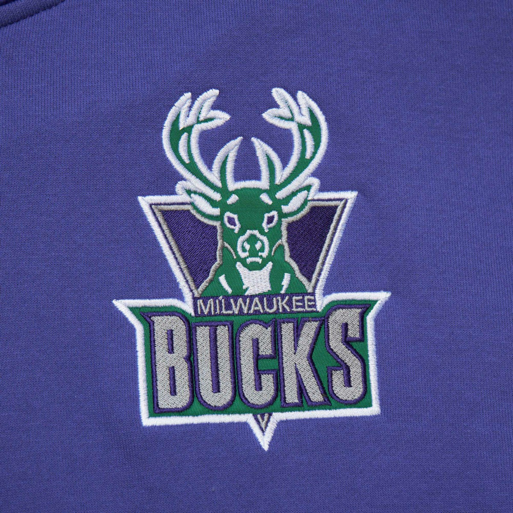 Mitchell & Ness Milwaukee Bucks Team OG 2.0 Vintage Logo Fleece Pullover Hoodie Purple