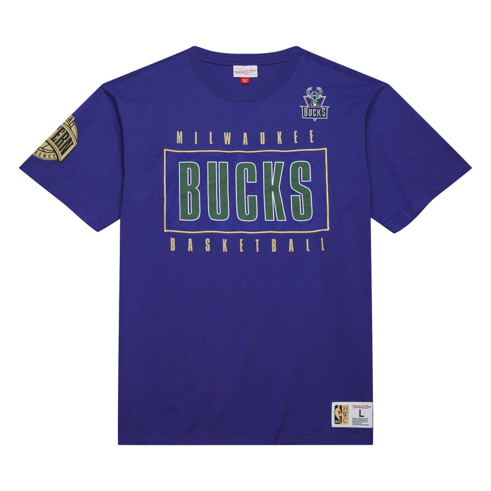 Mitchell & Ness Milwaukee Bucks Hardwood Classics Team OG 2.0 Premium Vintage Logo T-Shirt Purple