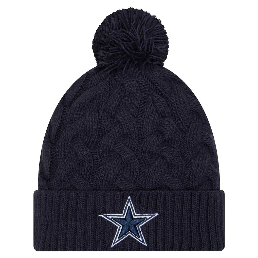 Dallas Cowboys New Era Women's Cable Knit Hat with Pom - Navy - NFL