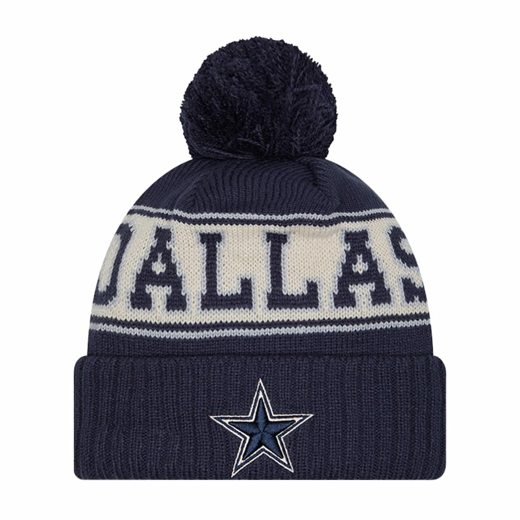 Dallas Cowboys New Era Retro Cuffed Knit Hat with Pom - Navy - NFL