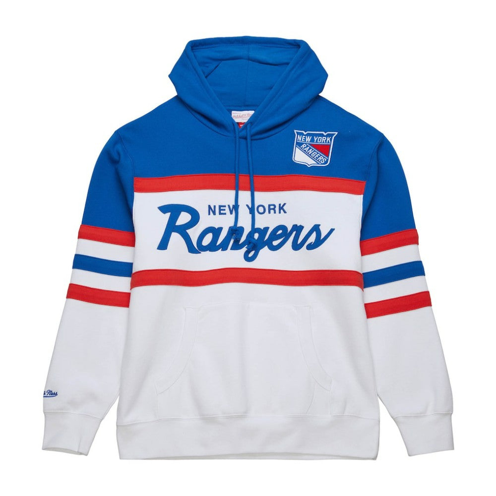 New York Rangers Mitchell & Ness Head Coach Pullover Hoodie - White/Blue | NHL Lifestyle