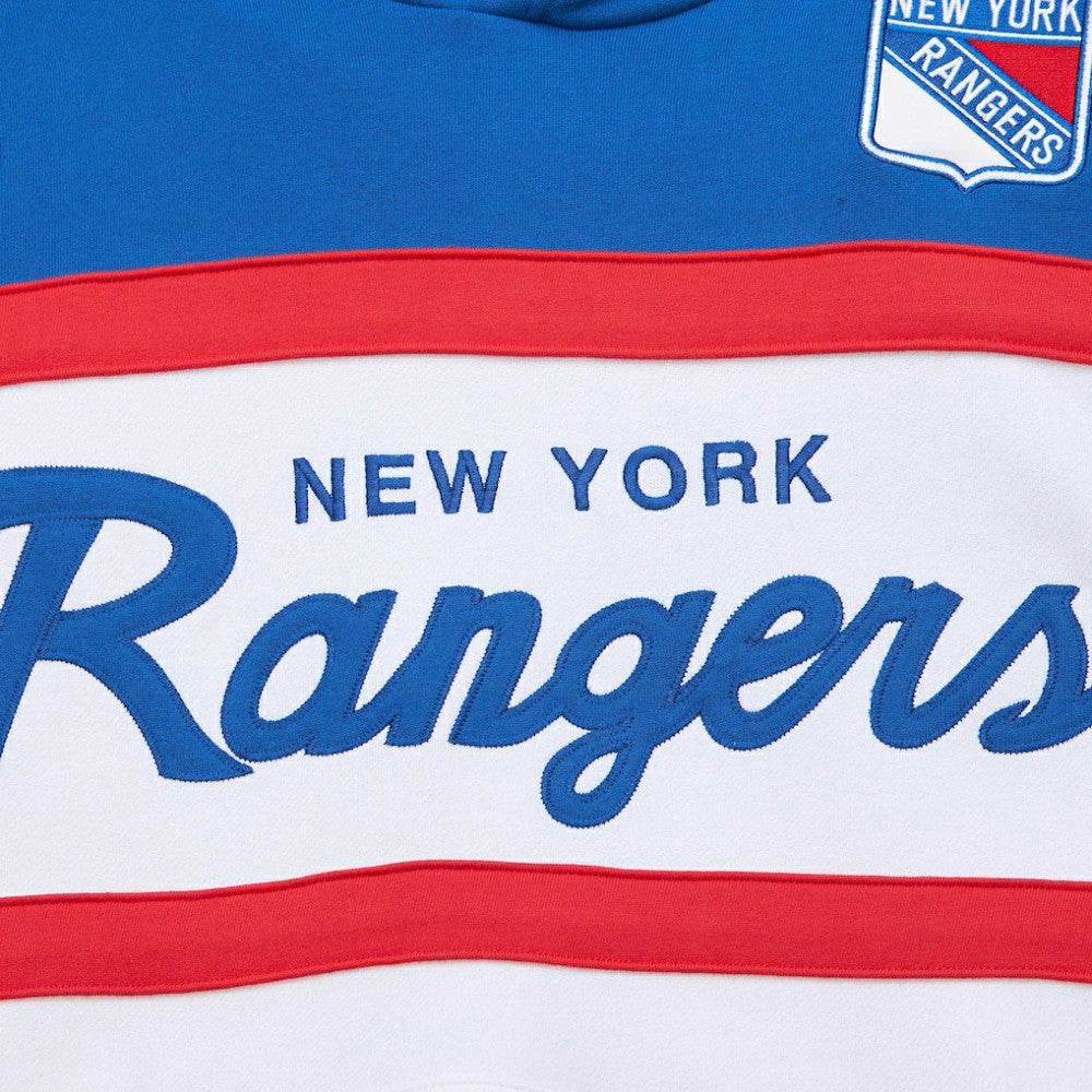New York Rangers Mitchell & Ness Head Coach Pullover Hoodie - White/Blue | NHL Lifestyle