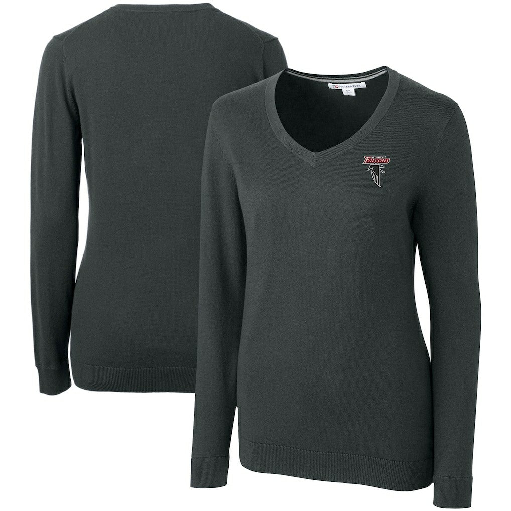 Atlanta Falcons Cutter & Buck Women's Throwback Logo Lakemont Tri-Blend V-Neck Pullover Sweater - Heather Charcoal - NFL