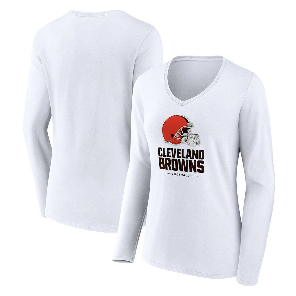Cleveland Browns Women's Team Lockup Long Sleeve V-Neck T-Shirt - White - NFL