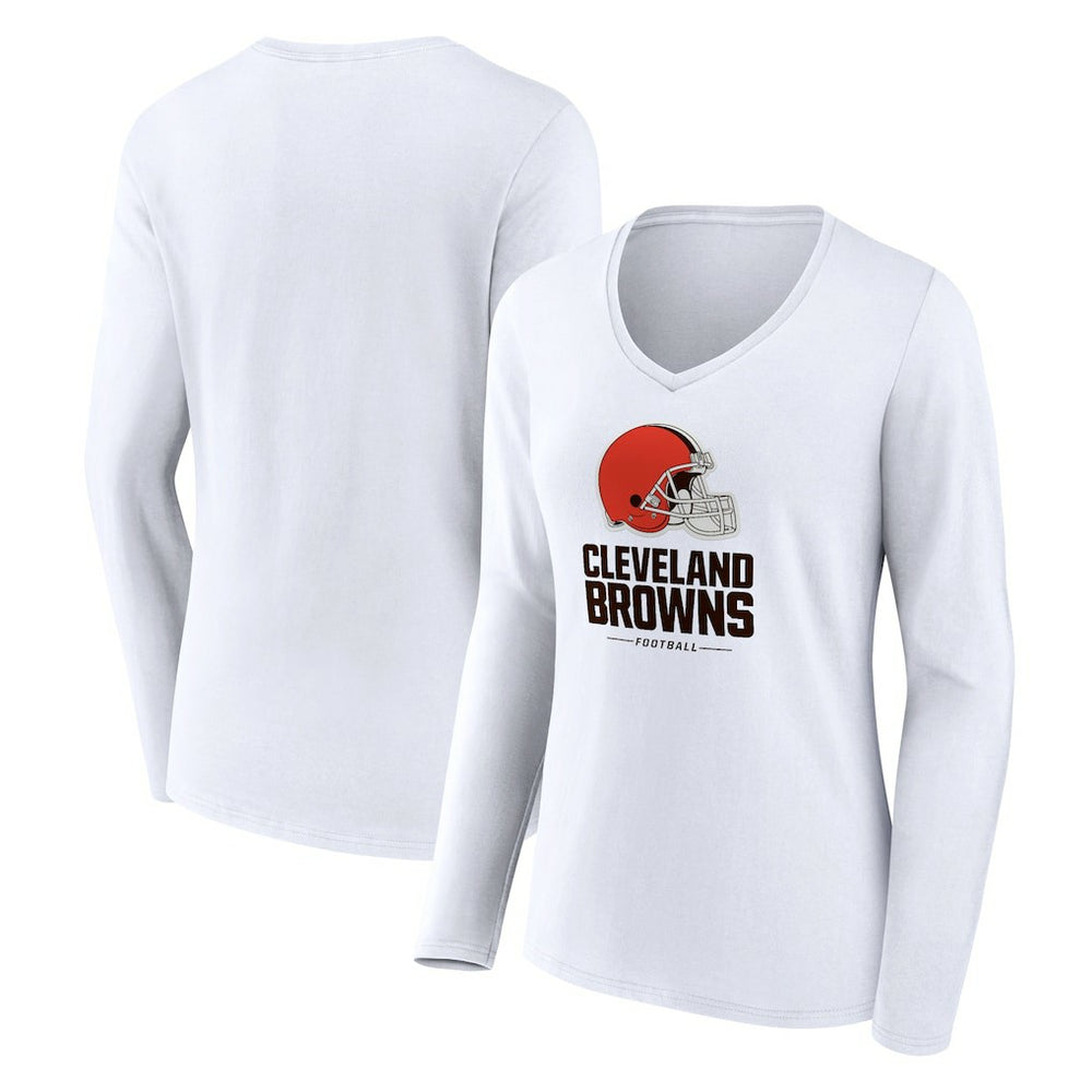 Cleveland Browns Women's Team Lockup Long Sleeve V-Neck T-Shirt - White - NFL