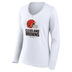 Cleveland Browns Women's Team Lockup Long Sleeve V-Neck T-Shirt - White - NFL