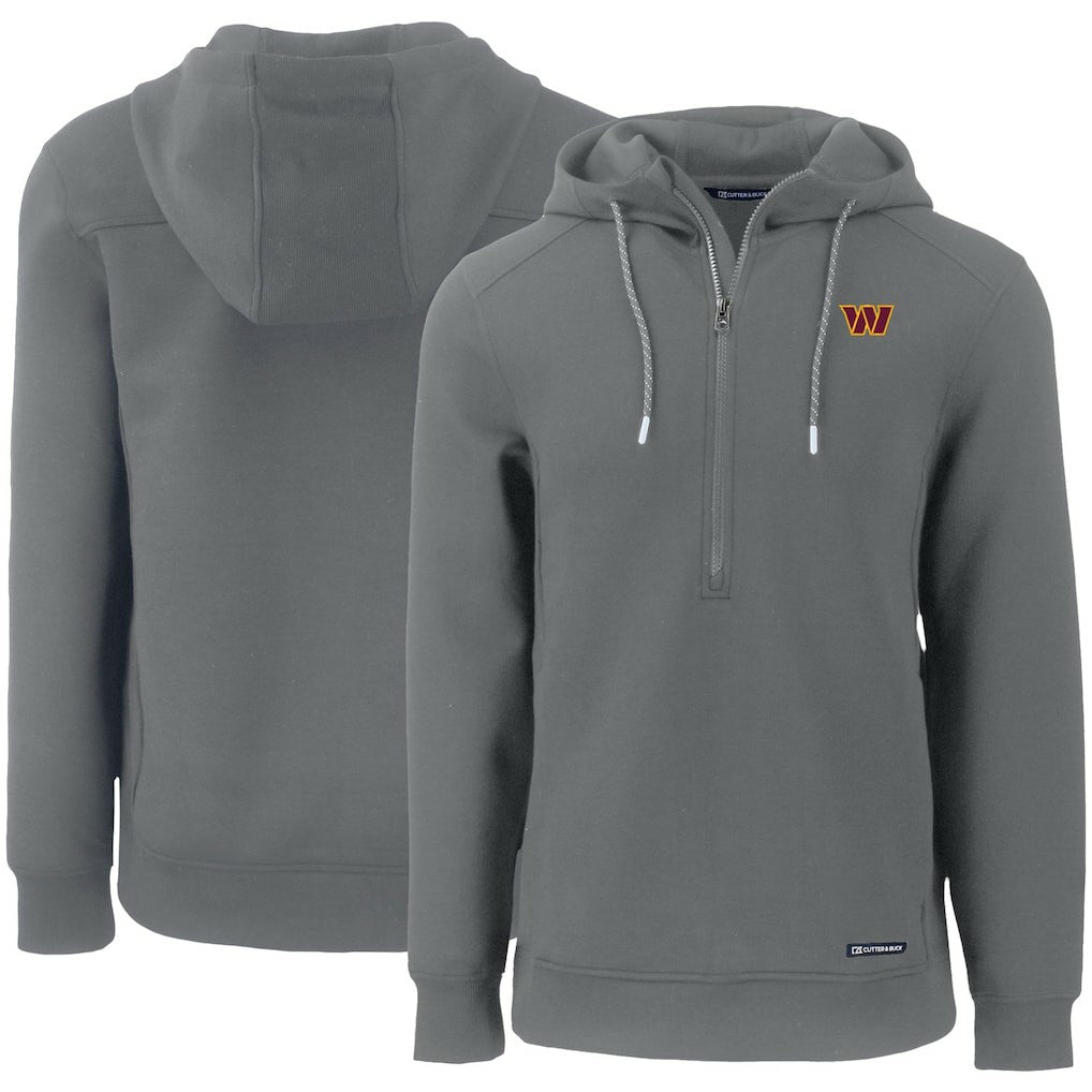 Washington Commanders Cutter & Buck Primary Mark Roam Eco Recycled Half-Zip Pullover Hoodie - Gray - NFL