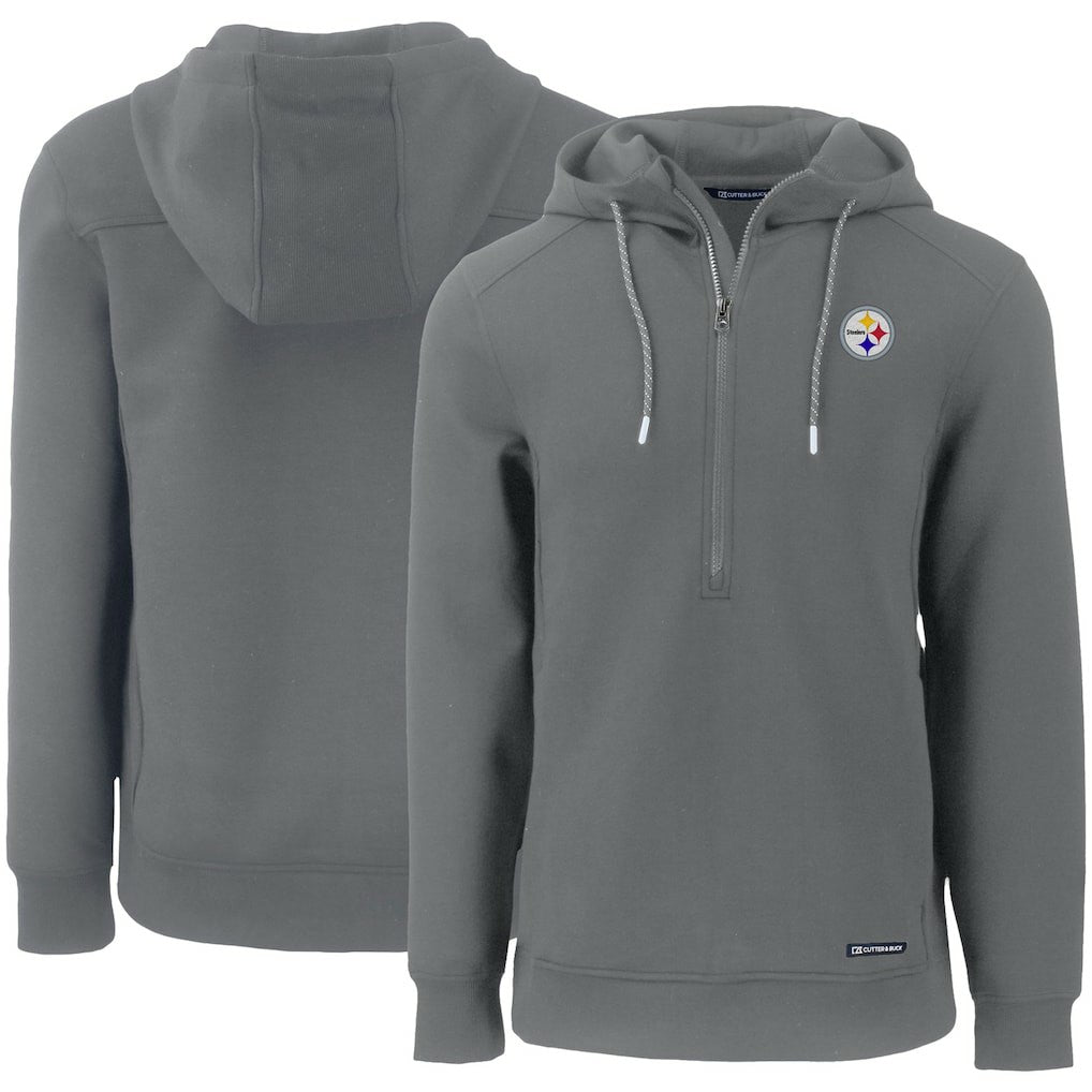 Pittsburgh Steelers Cutter & Buck Primary Mark Roam Eco Recycled Half-Zip Pullover Hoodie - Gray - NFL