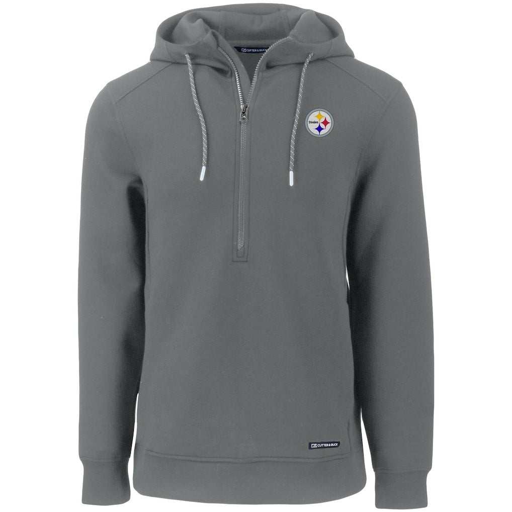 Pittsburgh Steelers Cutter & Buck Primary Mark Roam Eco Recycled Half-Zip Pullover Hoodie - Gray - NFL