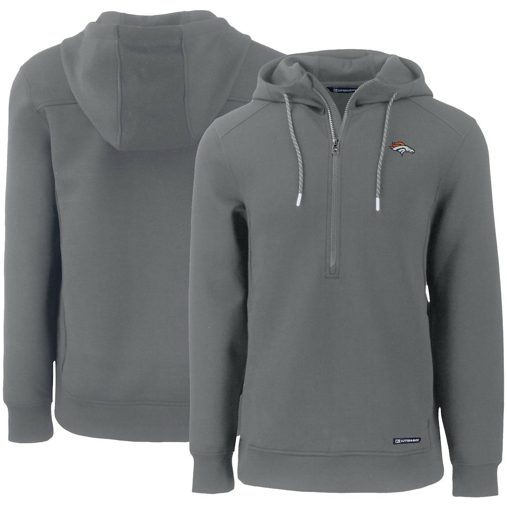 Denver Broncos Cutter & Buck Primary Mark Roam Eco Recycled Half-Zip Pullover Hoodie - Gray - NFL