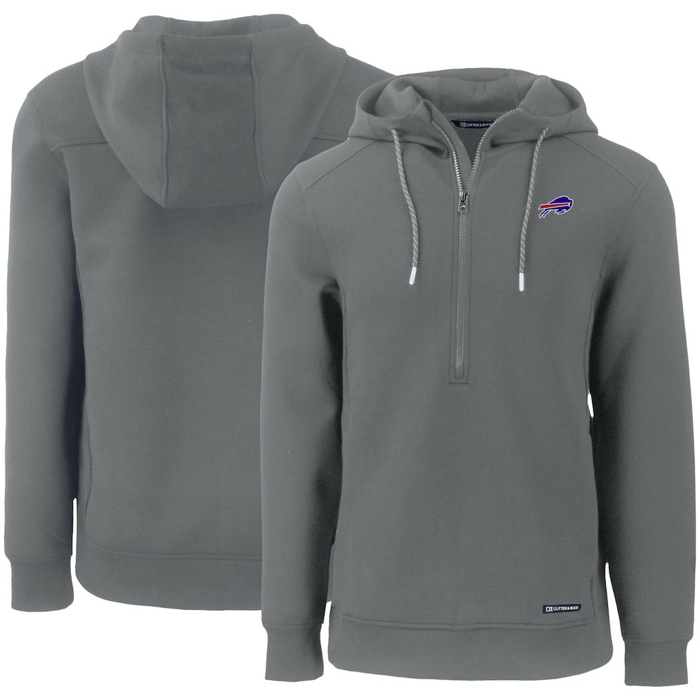 Buffalo Bills Cutter & Buck Primary Mark Roam Eco Recycled Half-Zip Pullover Hoodie - Gray - NFL