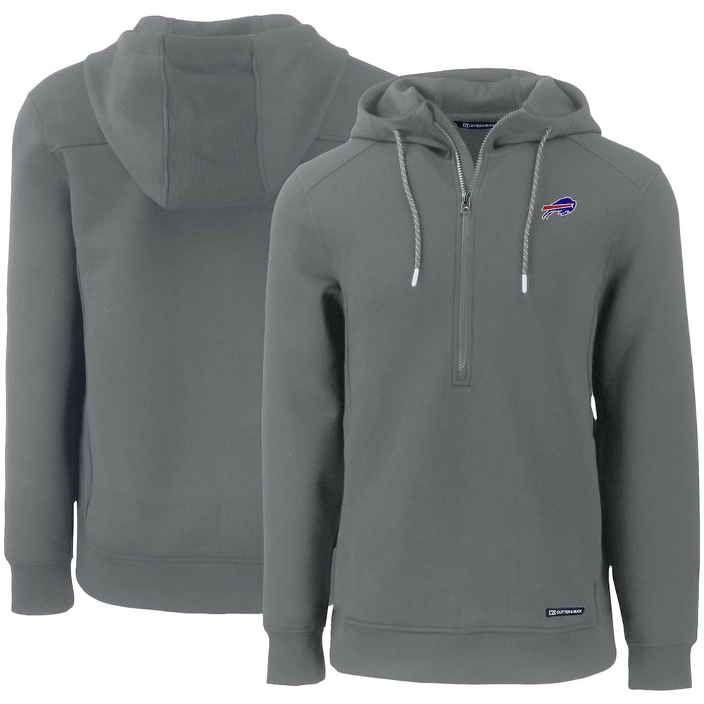 Buffalo Bills Cutter & Buck Primary Mark Roam Eco Recycled Half-Zip Pullover Hoodie - Gray - NFL