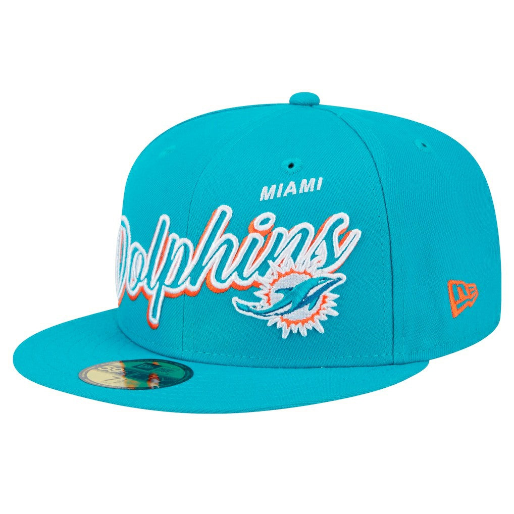 Miami Dolphins New Era Script Sided 59FIFTY Fitted Hat - Aqua - NFL