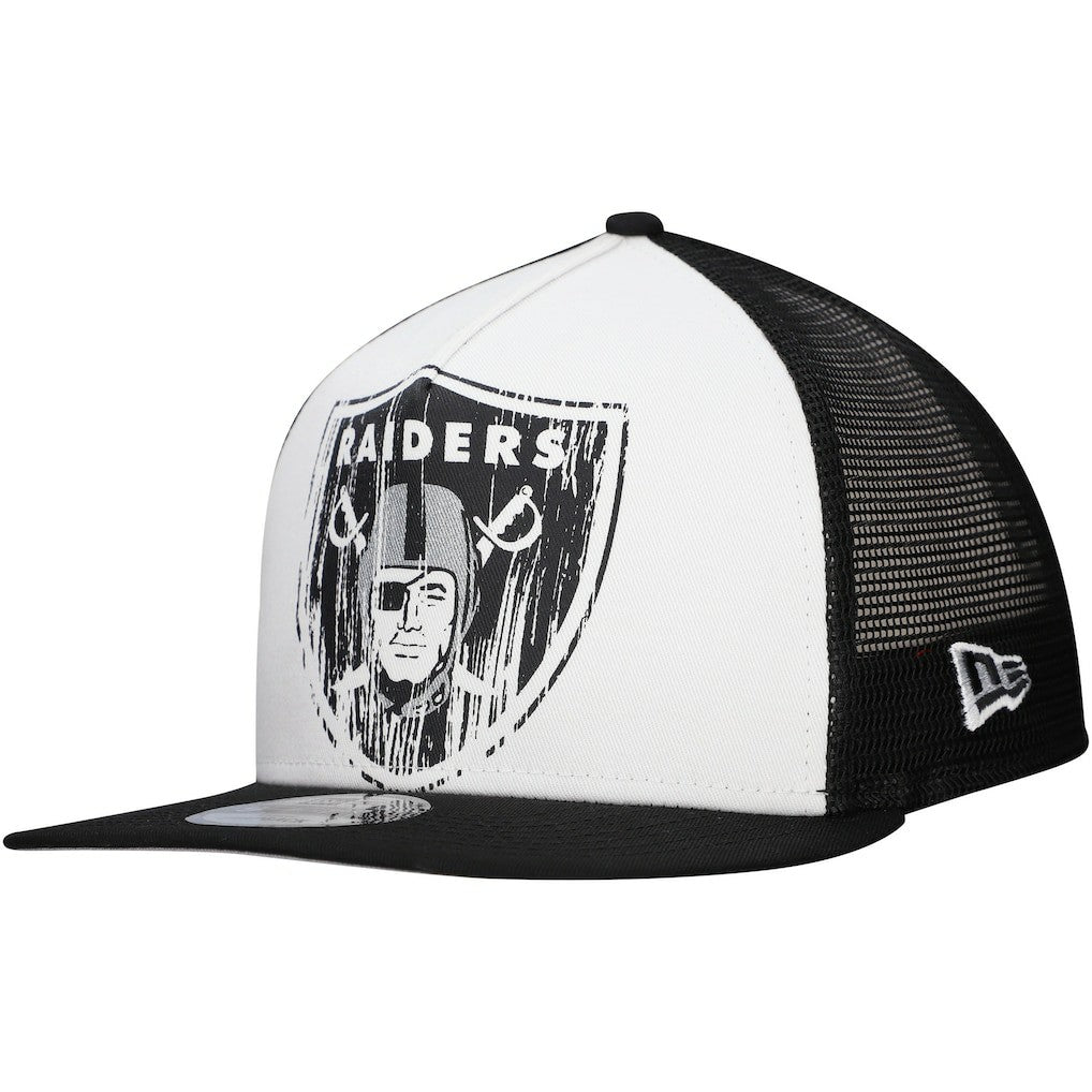 New Era Las Vegas Raiders Distressed 9FIFTY A-Frame Snapback Hat - White/Black - NFL