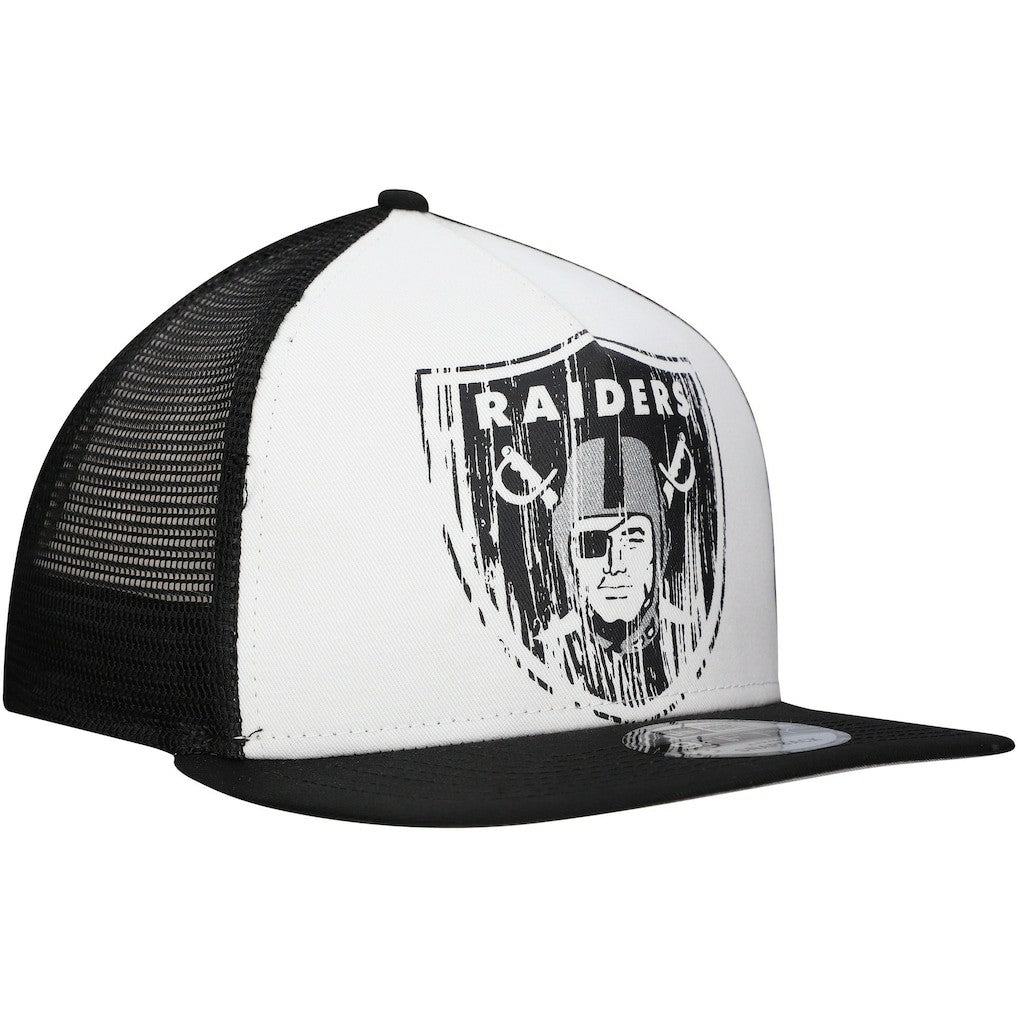 New Era Las Vegas Raiders Distressed 9FIFTY A-Frame Snapback Hat - White/Black - NFL