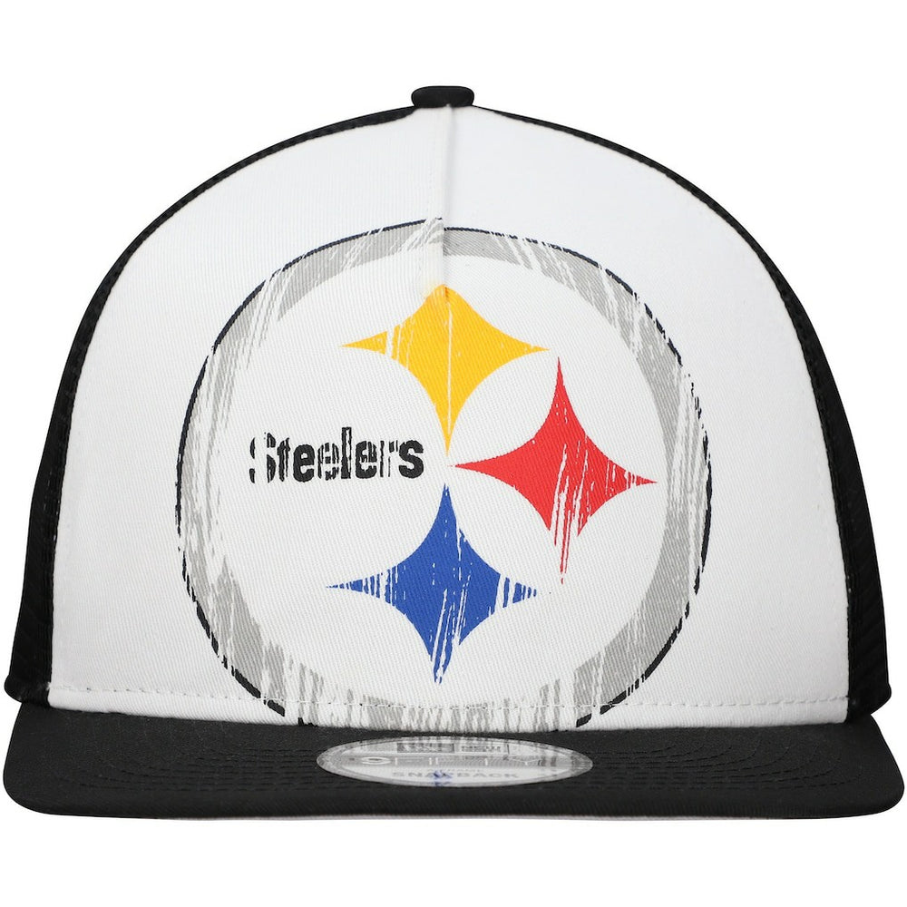 New Era Pittsburgh Steelers Distressed 9FIFTY A-Frame Snapback Hat - White/Black - NFL