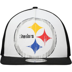 New Era Pittsburgh Steelers Distressed 9FIFTY A-Frame Snapback Hat - White/Black - NFL