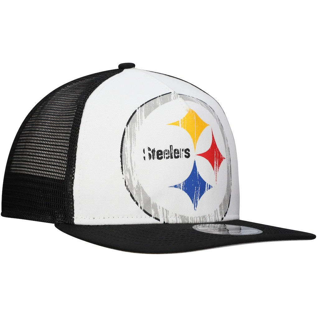 New Era Pittsburgh Steelers Distressed 9FIFTY A-Frame Snapback Hat - White/Black - NFL