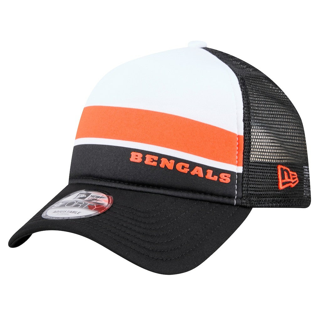 Cincinnati Bengals New Era Sport Night Color Block 9FORTY A-Frame Trucker Adjustable Hat - White/Black - NFL