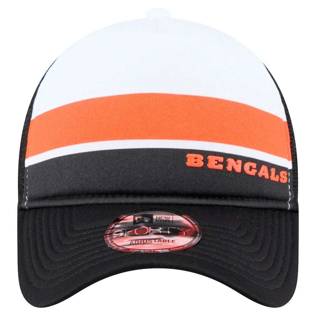 Cincinnati Bengals New Era Sport Night Color Block 9FORTY A-Frame Trucker Adjustable Hat - White/Black - NFL