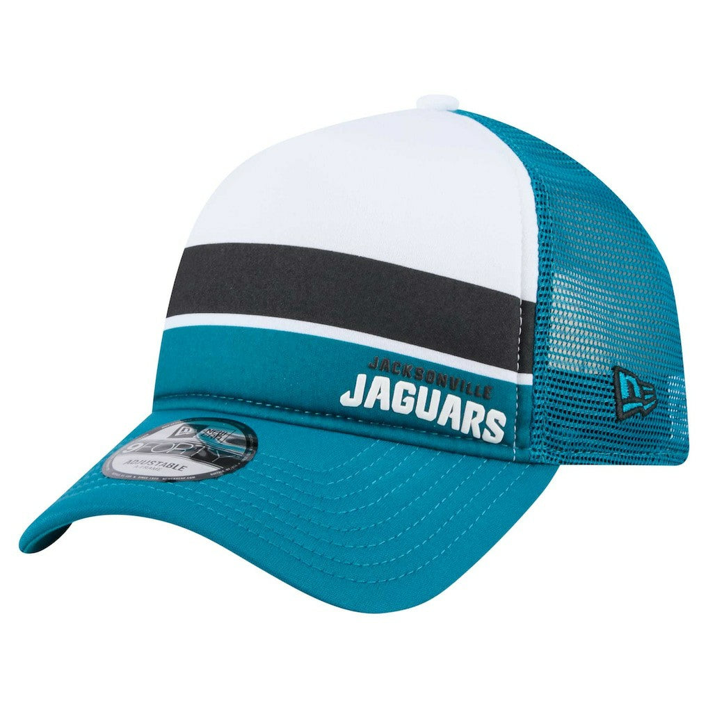 Jacksonville Jaguars New Era Color-Block 9FORTY A-Frame Trucker Adjustable Hat - White/Teal - NFL