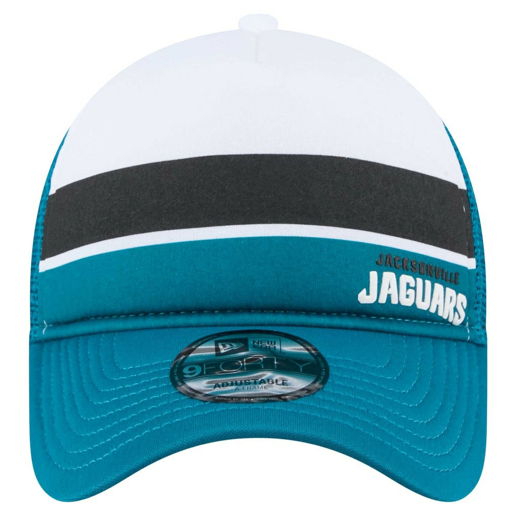Jacksonville Jaguars New Era Color-Block 9FORTY A-Frame Trucker Adjustable Hat - White/Teal - NFL